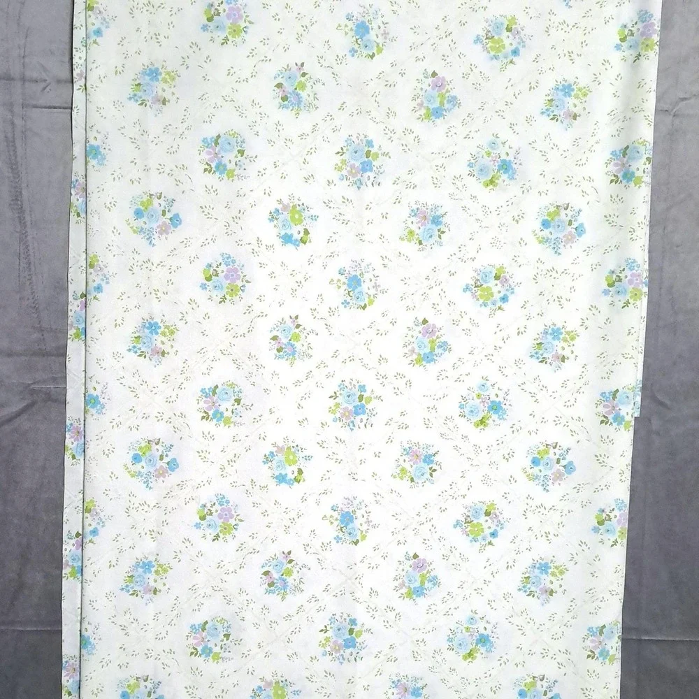 Cannon Monticello Flat Bed Sheet Twin White Blue Floral Vintage No Iron Muslin